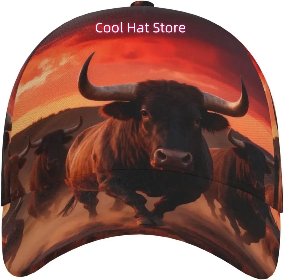 Running Bull Pattern Baseball Cap Adjustable Cotton Baseball Hat for Sports, Outdoor, Travel Gifts for Men Black