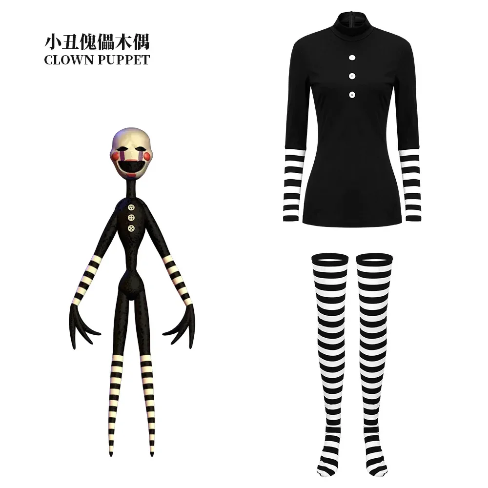 Spiel Anime Xiong Xiong's Harem 2 Clown-Puppe Frauen Fantasia Schwarzes Minikleid Mit Strümpfen Frauen Halloween-Party-Outfits