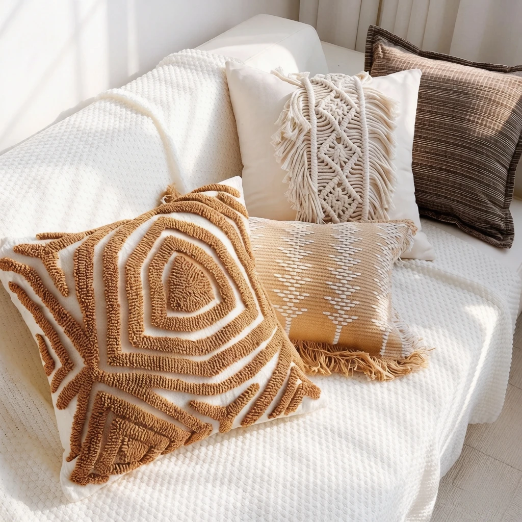 Boho Geometric Cushion Cover 45x45cm Tufted Plush Throw Pillow Case Abstract Minimalist Decorative Sofa Pillow for Living Room 5