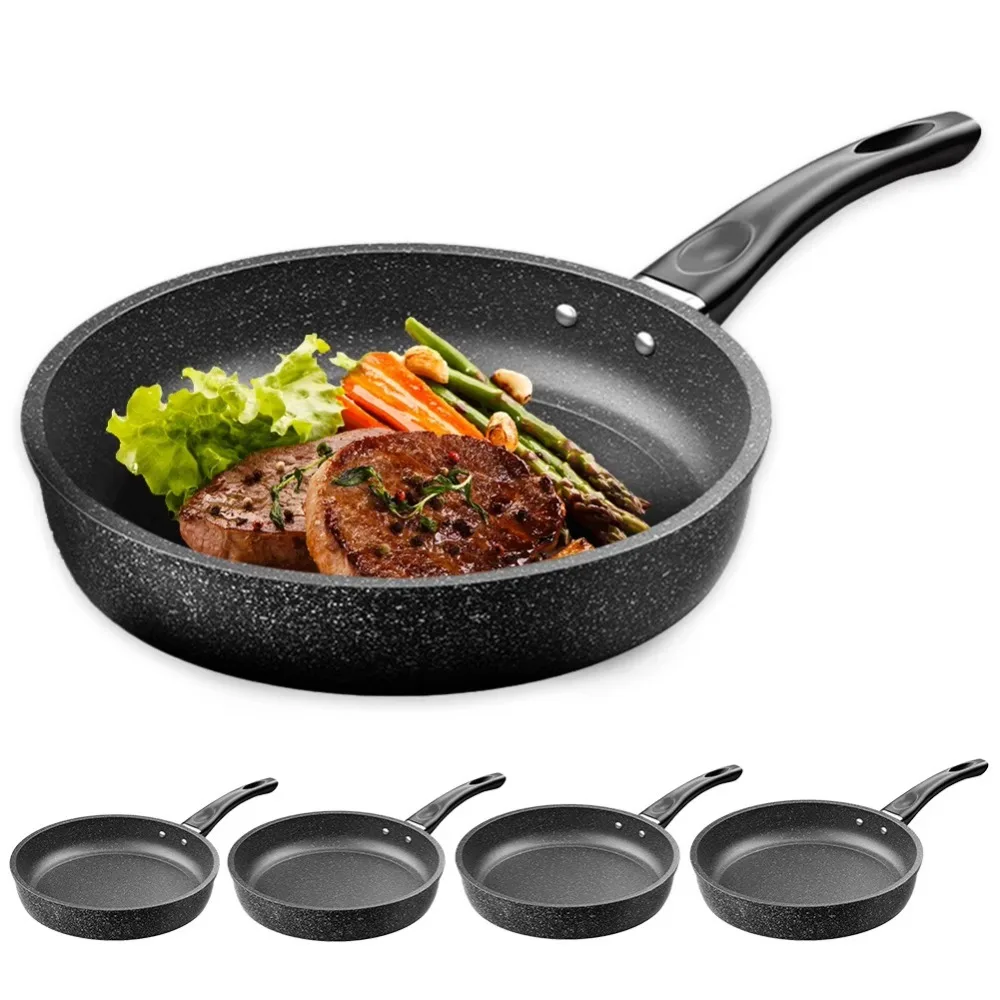 Durable 22/24/26/28cm Steak Frying Pan Non Stick Stone Pancake Pan Multi-Purpose with Lid Skillet Cookware Gas Induction Cooker