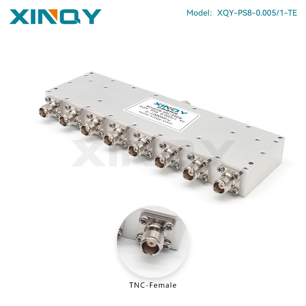 XINQY TNC Female 1-to-8 Power Splitter, 5-1000MHz Ferrite Divider, Low-Frequency Clock & Timing Signal Distributor
