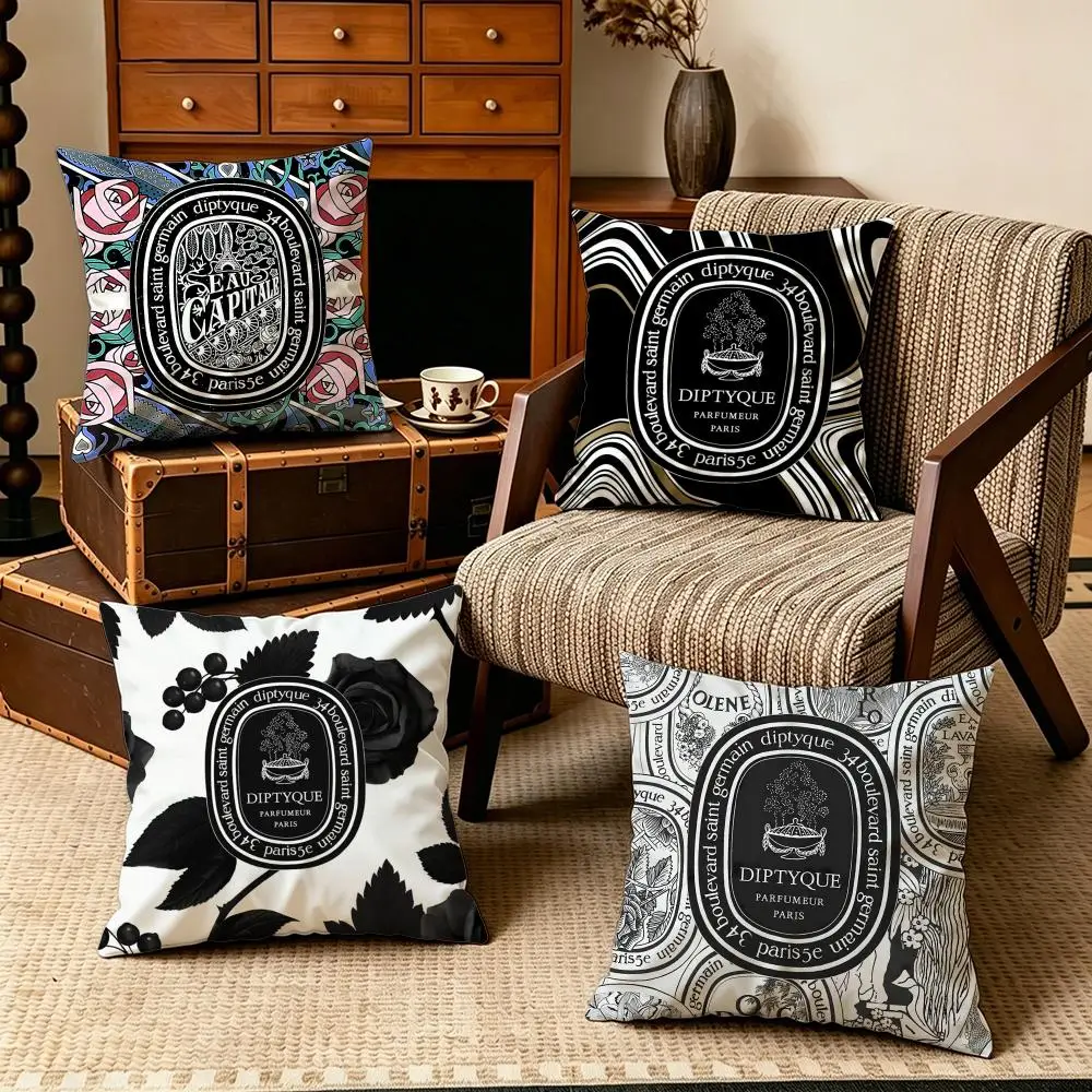 Perfume-Diptyques Cushion Cover Soft Velvet Cushion Cover Set 4Pcs 50x50 45x45 Zipper Pillowcase for Home Decor