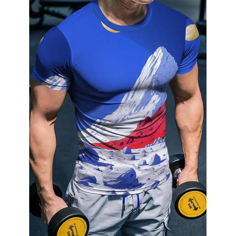 Men's Slim Fit Quick Dry Athletic T Shirt Western Style Elastic Tight Fit Fitness Wear For Riding Running Training Functional
