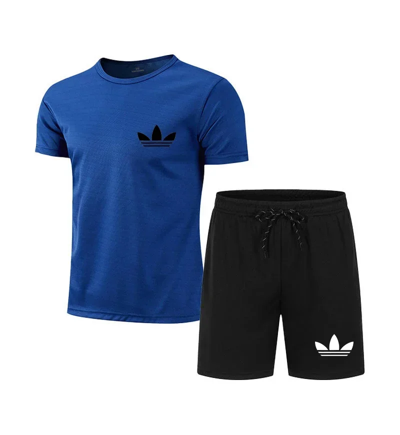 Summer New Men's Brand Set Fashion Quick drying Sportswear Short sleeved T-shirt+Sports Shorts Casual Clothing Jogging