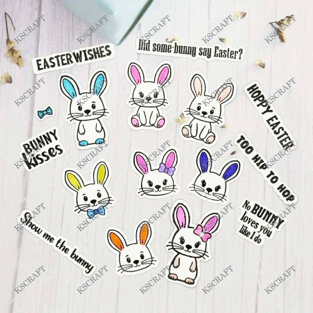 KSCRAFT Cute Bunny Stamp and Cutting Dies Stencils for DIY Scrapbooking Decorative Embossing DIY Paper Cards