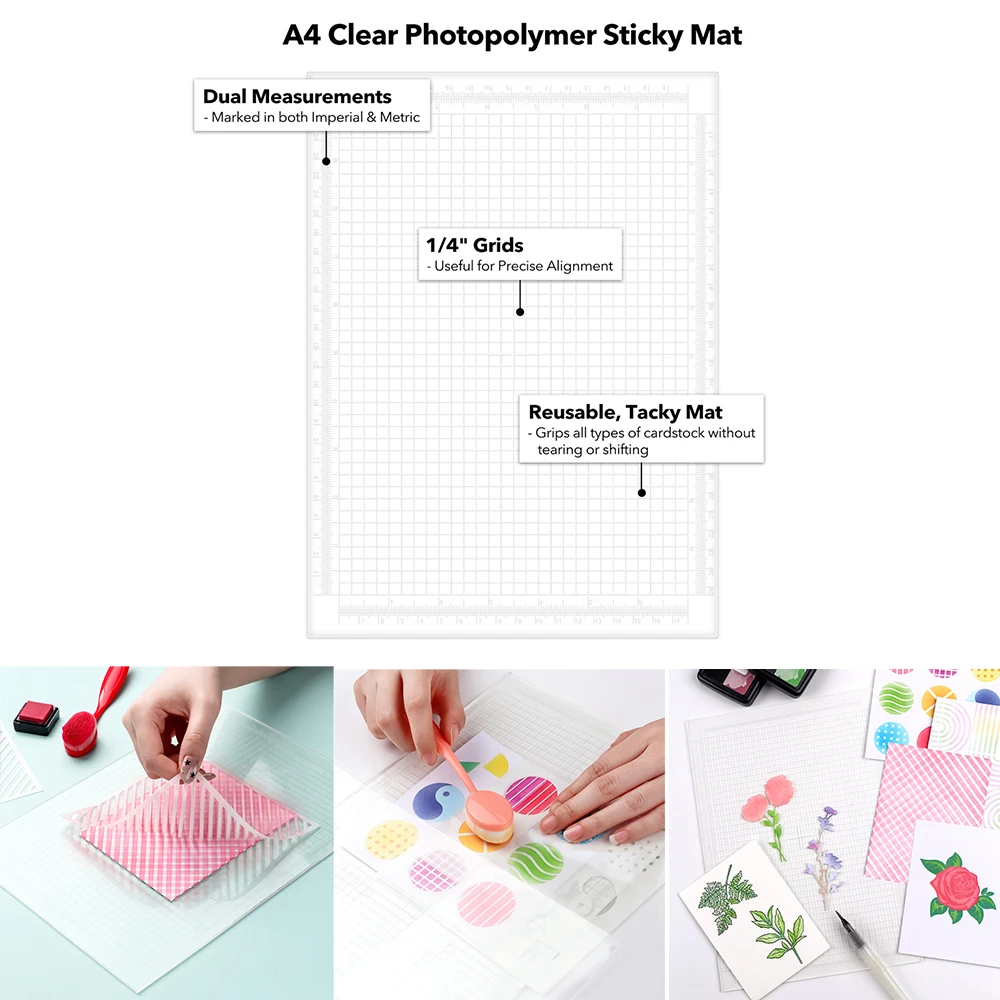 

Reusable A4 Clear Photopolymer Sticky Mat Anti-Slip Grip Mat for Stencil Stamp Ink Blending Projects Diy Scrapbooking Supplies