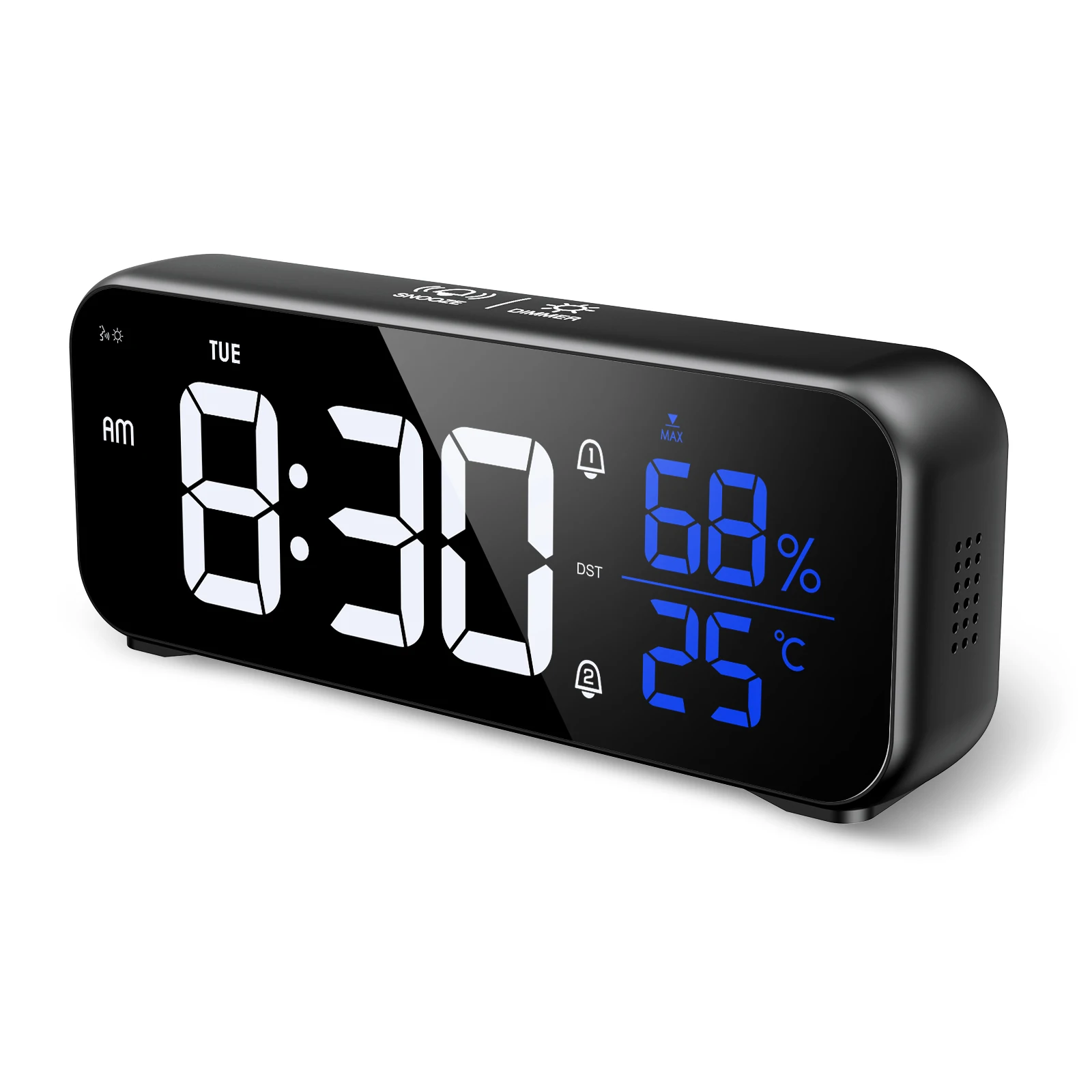 ORIA LED Mirror Alarm Clock Rechargeable Digital Music Voice Clock Desk Clock With Adjustable Brightness for Bedroom Home Office