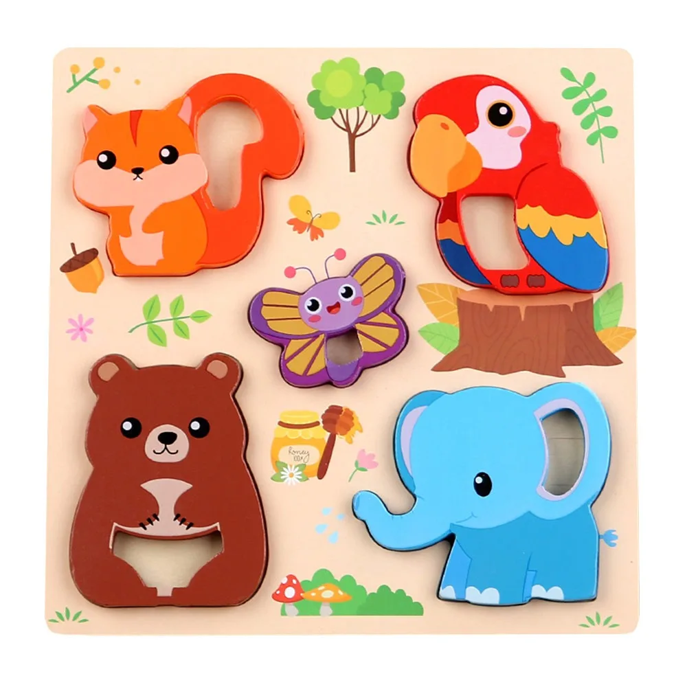 

3D Wooden Puzzles Safe Portable Animals Cognitive Jigsaw Puzzle Cute Animal Series Intelligence Puzzle Toys