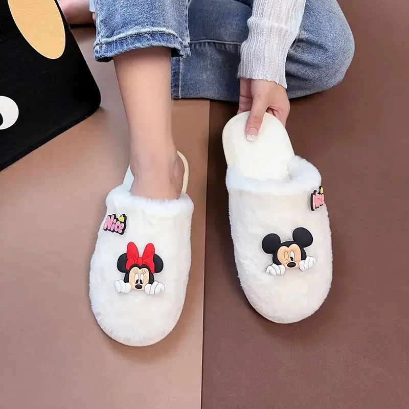 Disney Mickey Minnie cute creative anime character autumn and winter cotton slippers kawaii simple cartoon home slippers gift