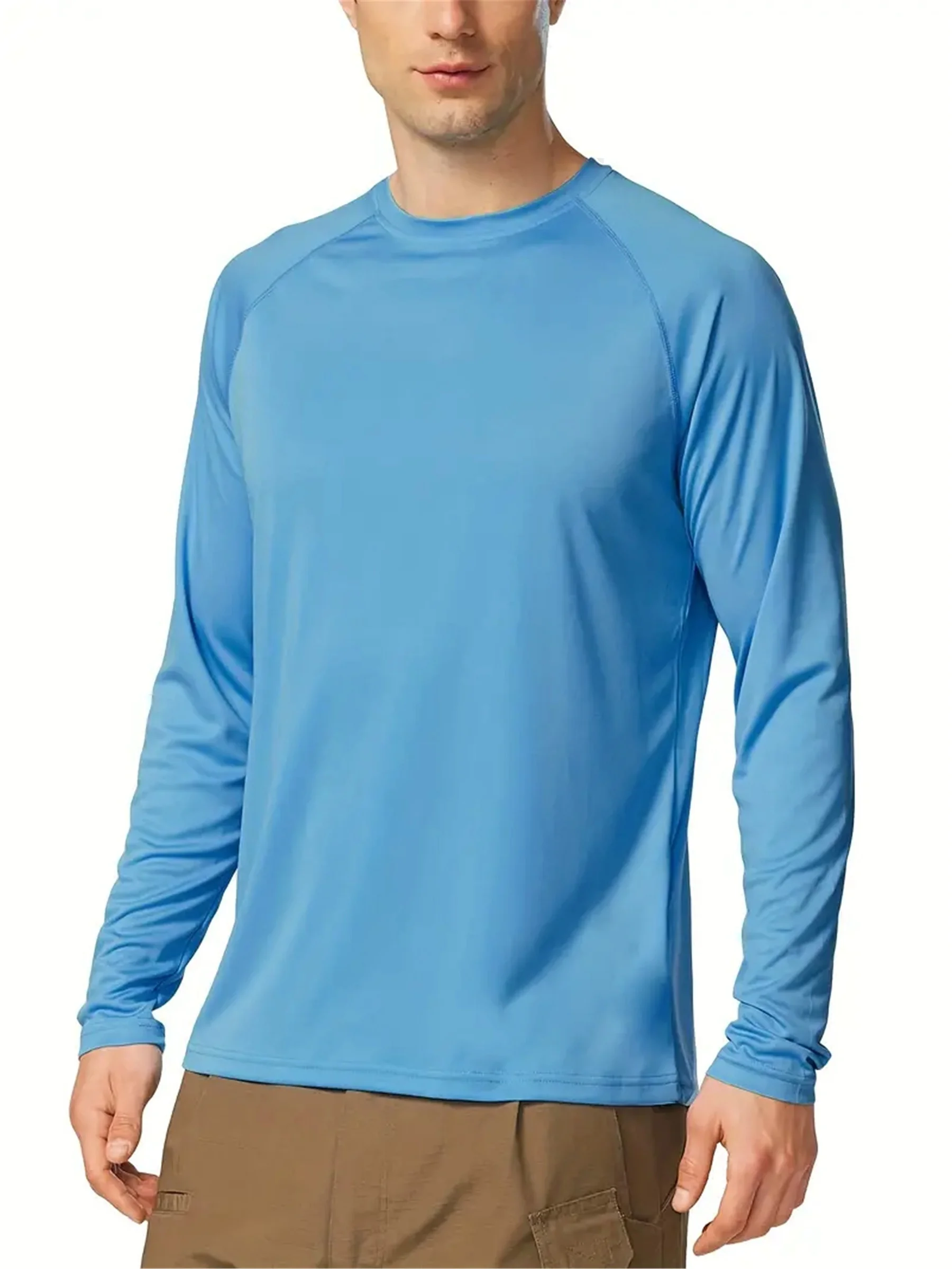 2026 Plus Size Men's Solid T-shirt Fashion Casual Long Sleeve Tees UV Sun Protection Tops For Outdoor/workout Men's Clothing