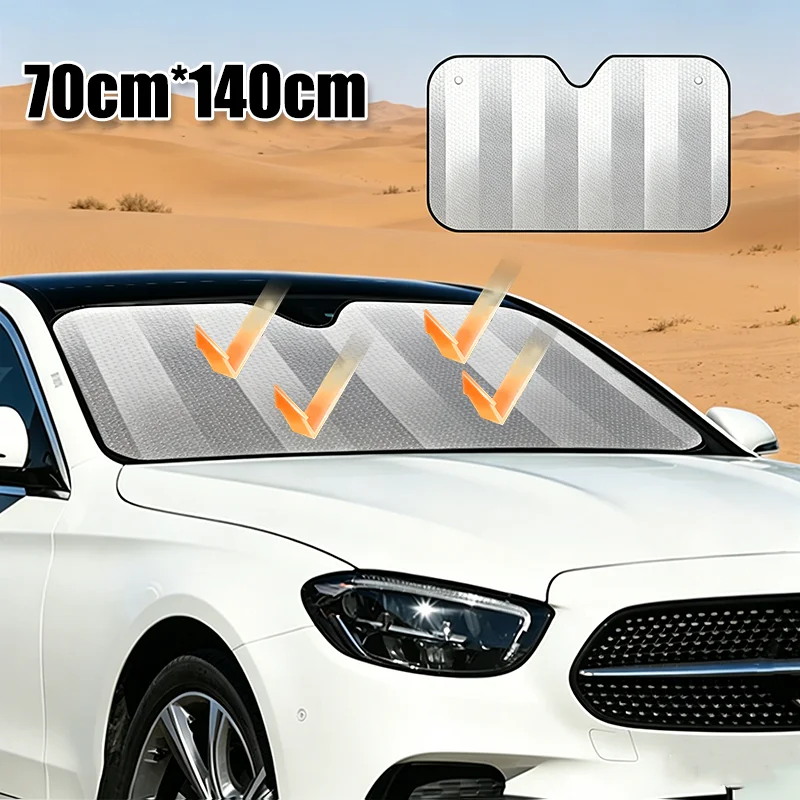 Car Double Sided Aluminum Foil Sun Shield Windshield Cover Heat Insulation Sunshade UV Protection Foldable Auto Accessory