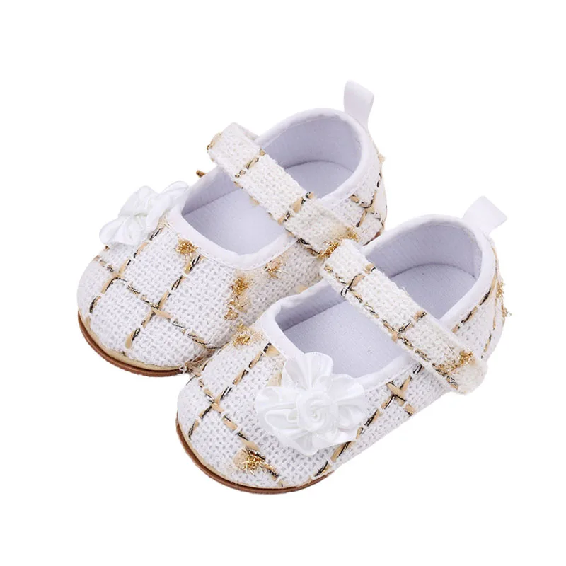 Zapatos de princesa a cuadros para niñas pequeñas, zapatillas de cuna de tela de suela suave, zapatos planos Mary Jane para niños