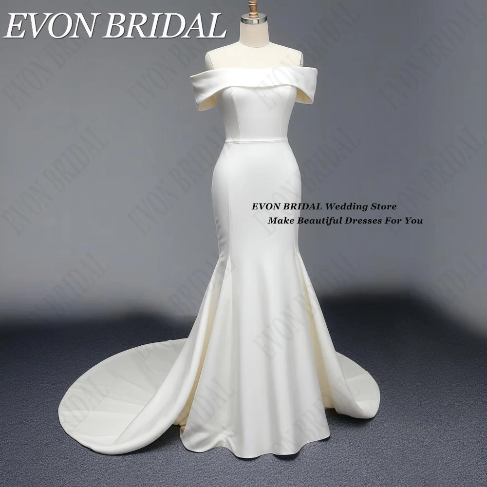 Evon bridalシンプルなウェディングドレス (女性用) アイボリーソフトサテンクランプ廃棄物なしマーメイドブライダルパーティーガウンは、バックレスのジッパーカスタムメイド シンプルウエディングドレスアイボリーの柔らかサテン웨딩드레스 マーメイド花嫁パーティードレスはバックレスファスナーでカスタマイズ