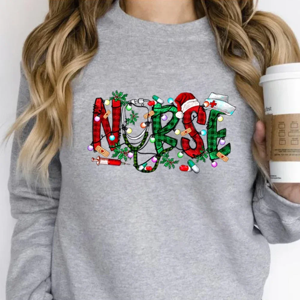 Nurse Christmas Sweatshirt Christmas Nursing Sweater Nursing School Hoodie Long Sleeve Women Sweatshirts Christmas Gift Pullover