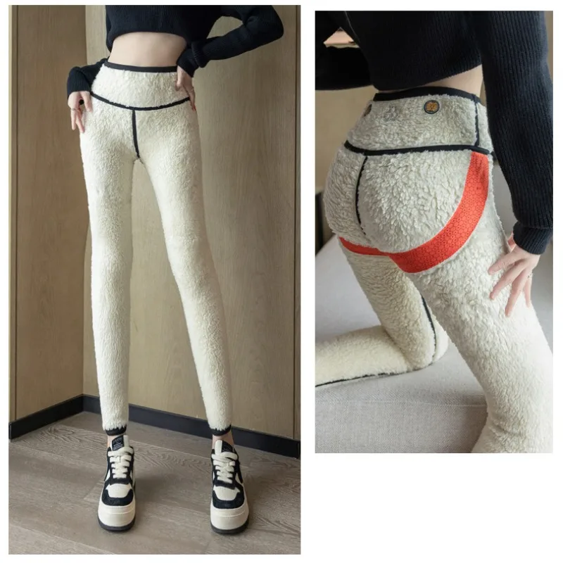 Thickened majd Plüss nadrágot Bárány Kasmír számára Női outerwear téli Feszes legging Messzemenő méret 80kg Jóga Hajasbaba nadrágot számára Nők