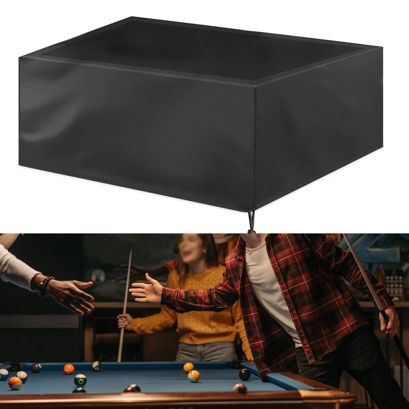 Full Range of Coverage Dust Cover for Outdoor Billiard Pool Table 210D Oxford Cloth Black/ Silver (80 characters)