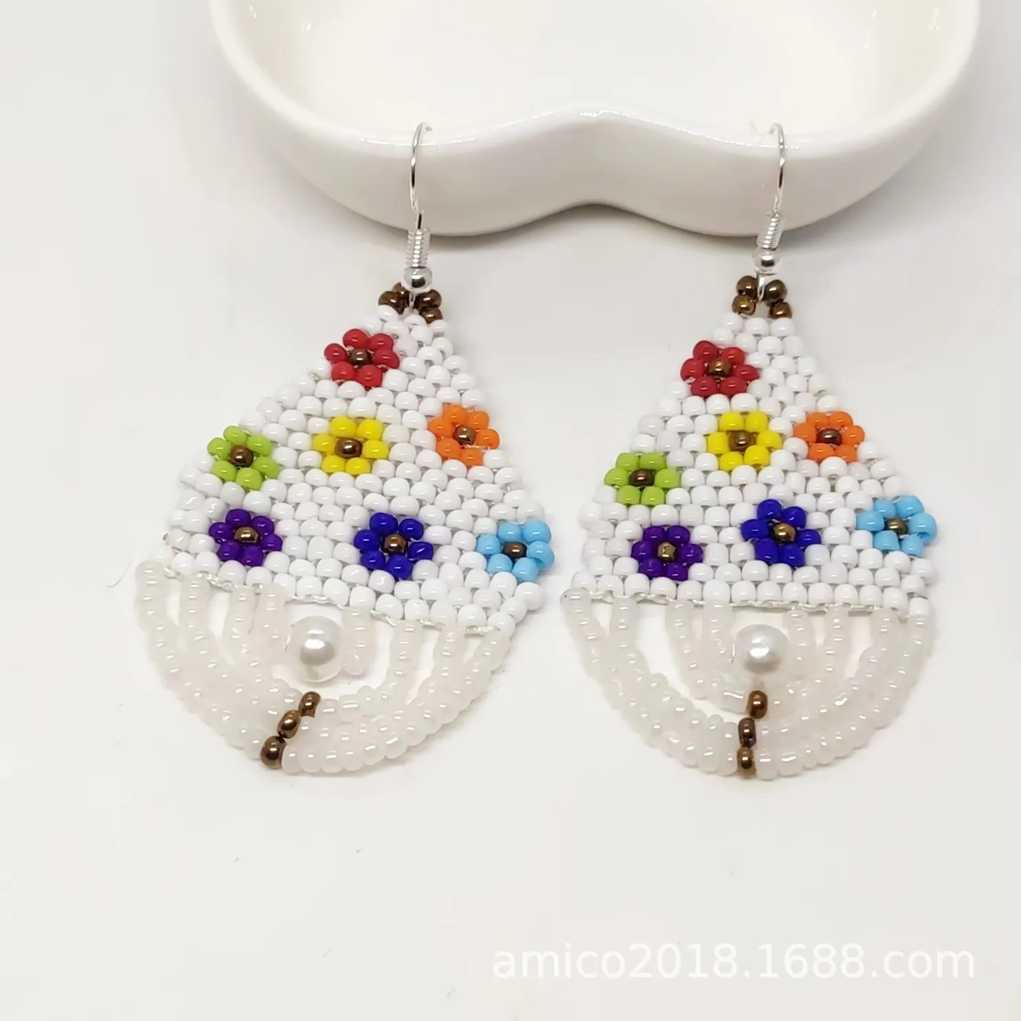 

Beaded earrings Tassel Water drop Colorful flowers Design Originality Hand knitting Bohemia Alloy Tide Simple Rice bead earrings