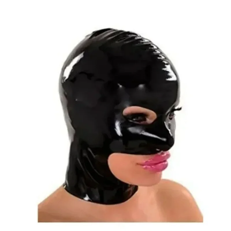 

Handmade Black Latex Hood Back Zipper Rubber Mask for Beautiful Girl Club Wear Women Halloween Cosplay Costume