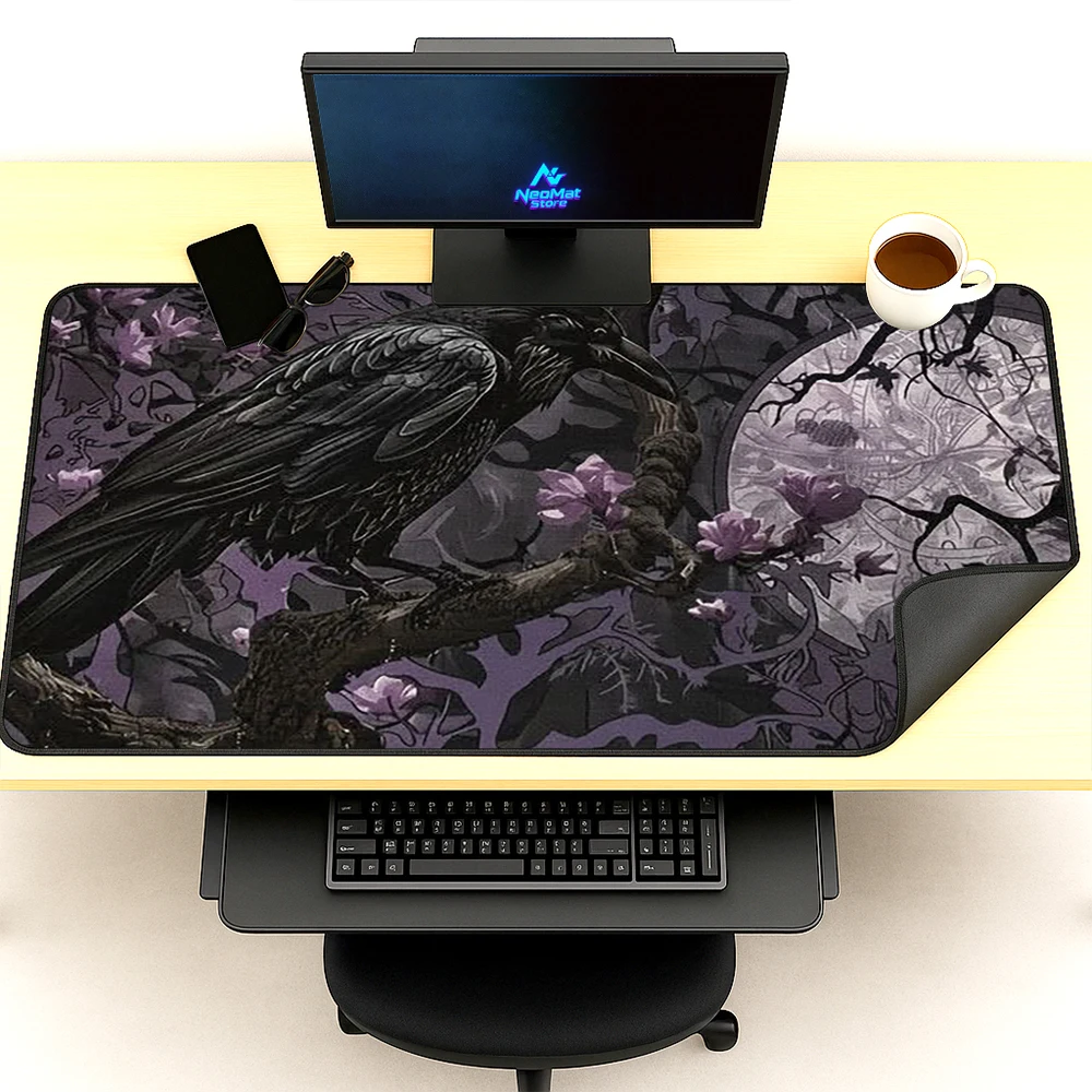 Gothic Mousemat Desk Mat Gaming Raven 180x60 Dark Full Desk Pad Floral Purple Cherry Blossom Aesthetic Accessories Deskmat