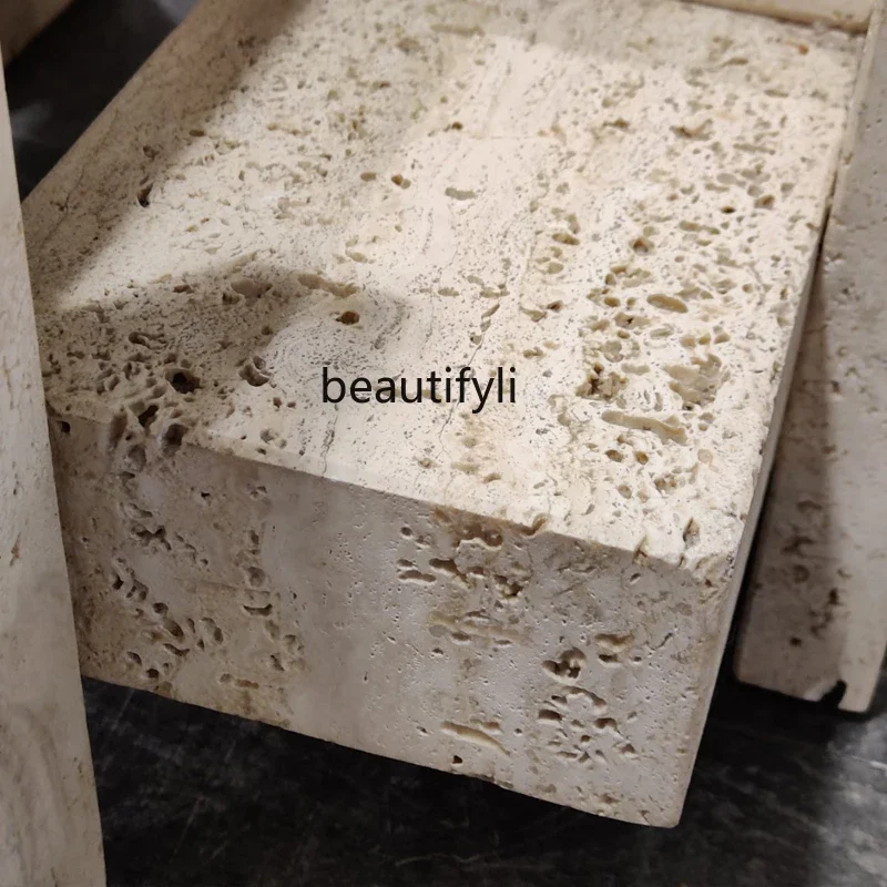 Modern simple marble coffee table designer tempered glass countertop rectangular natural travertine image 5