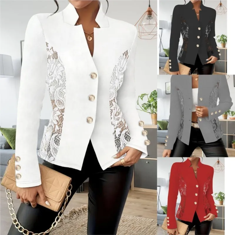 Features Simple And Fashionable Side-lace Double-button Fitted Suit Women's Blazer Vestes Femme