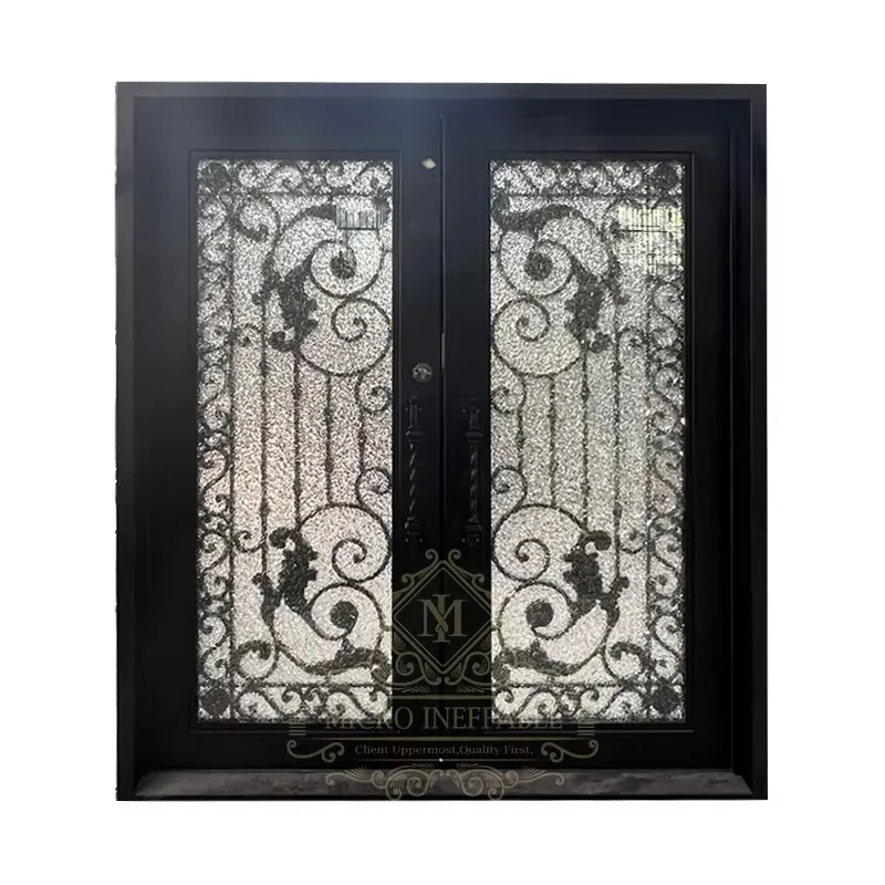High Quality Luxury Design Front Double French Entrance Cast Antique Wrought Iron Doors