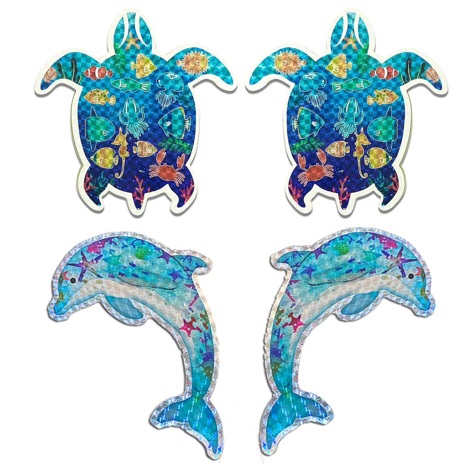 4 Pcs Holographic Marine Life Screen Magnets, Dolphin Turtle Coastal Decor for Terrace Door, Pet Friendly Hawaiian Home Decor