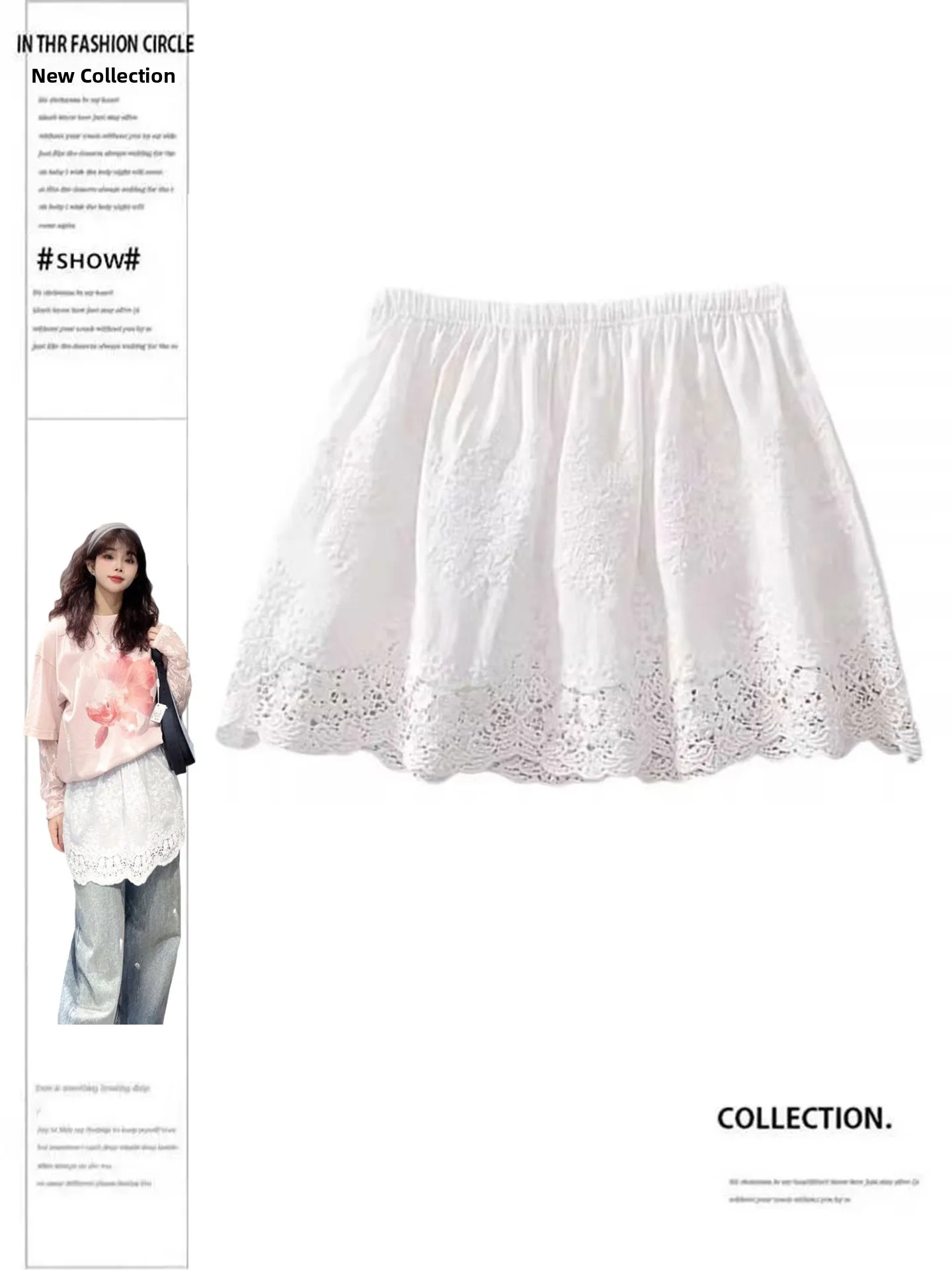 

plus Size White A-Line Skirt Lace Splicing Women's Spring Fashion Layering Tool High Waist Korean Style Commute Skirt
