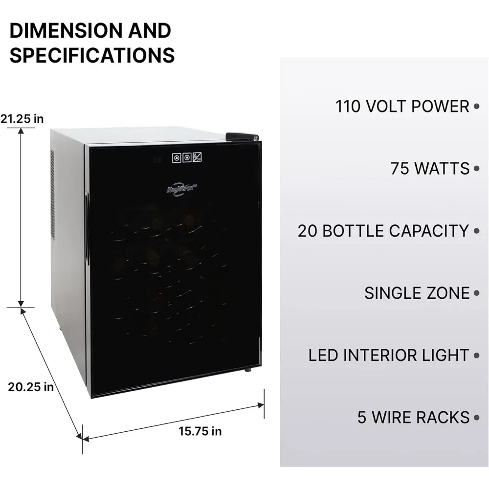 20 Fles Wijnkoeler, Zwarte Thermo-Elektrische Wijnkoelkast, 1.7 Cu. Ft. (48l), Vrijstaande Wijnkelder, Rood, Wit En Sprankelend