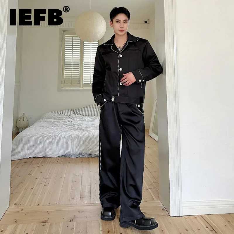 

IEFB Autumn Korean Casual Suit Male Trendy Short Style Lapel Jacket Wide Leg Straight Leg Pants Soft Two-piece Set 2024 9C7243