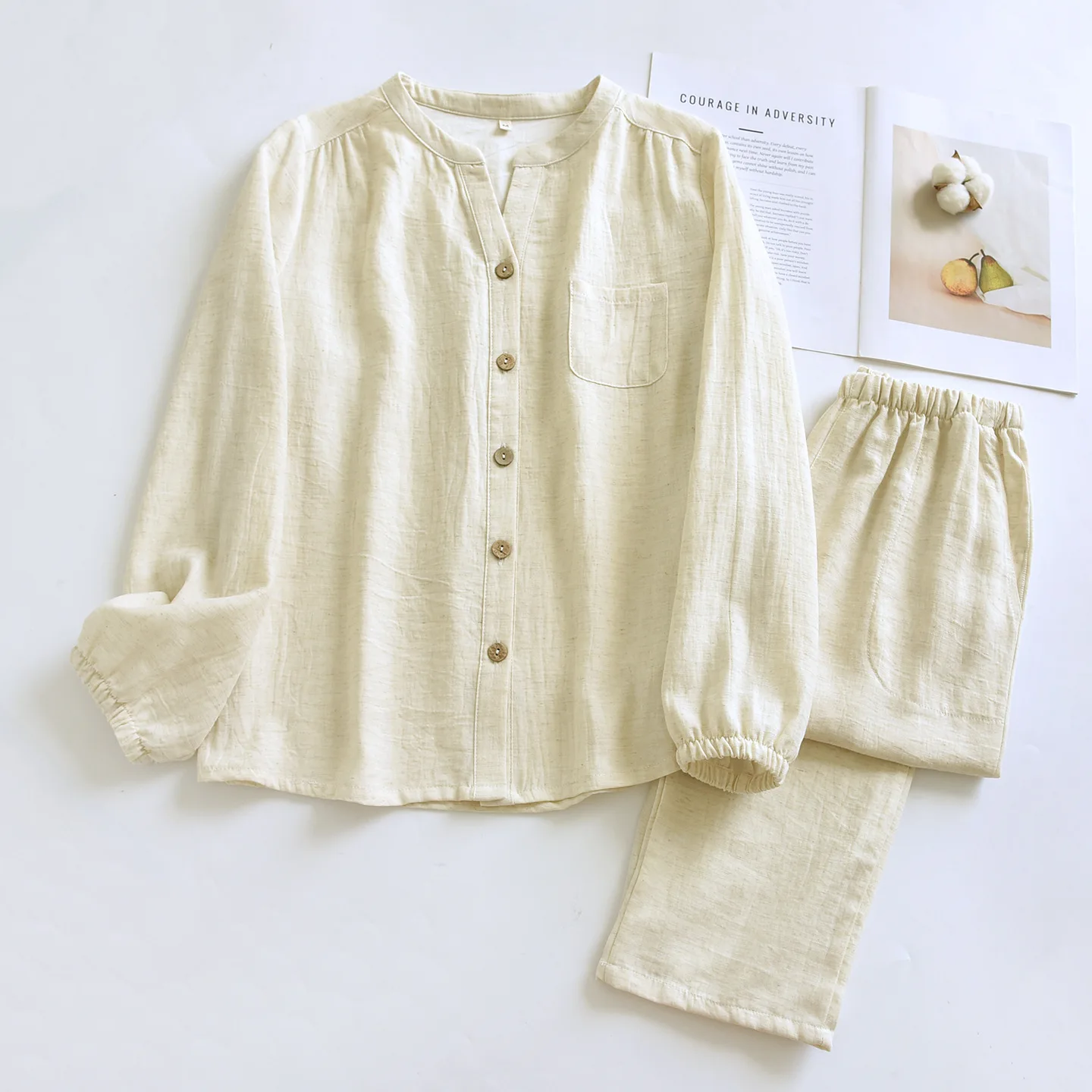 Women's 2Pcs Sleepwear Soft Loungewear Pajama Set New Autumn Nighty Cardigan Trousers Solid Colour Ladies Pyjamas Suit