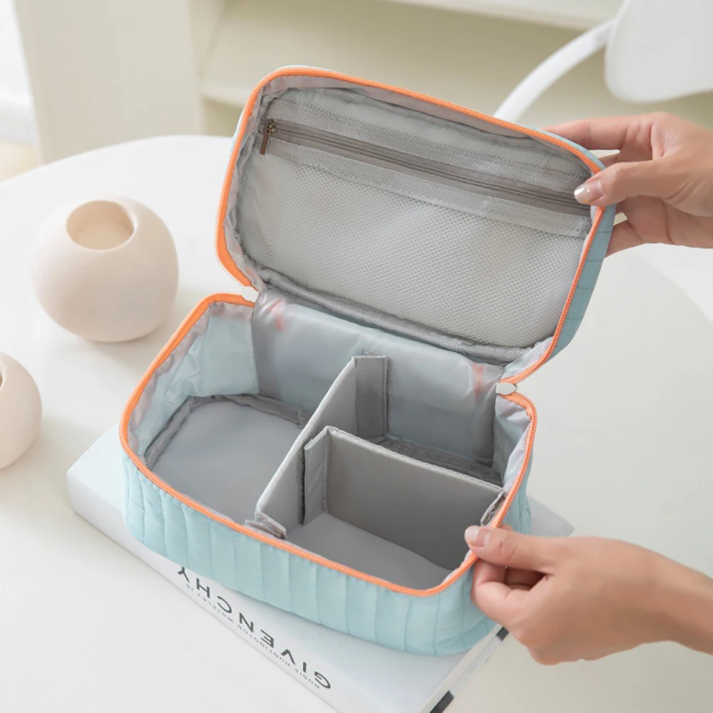 Women Macaron Color Blocking Cosmetic Bag Large Capacity Toiletry Bags Portable Storage Makeup Bag for Business Trips