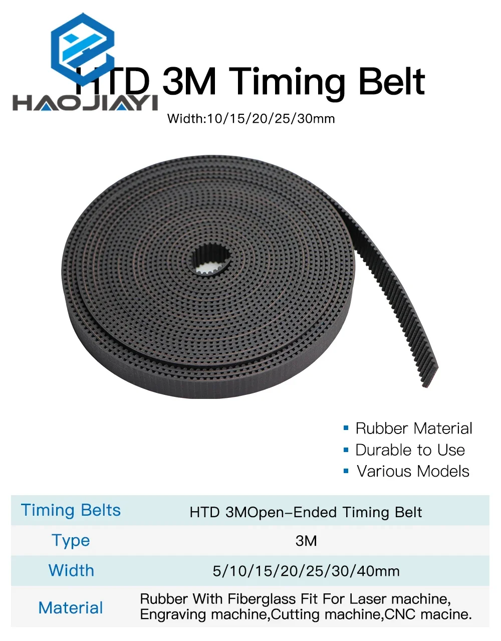 HTD3M PU Open Belt 3M 5mm - 40mmTiming Transmission Belt 3M Polyurethane for CO2 Laser Engraving Cutting Machine