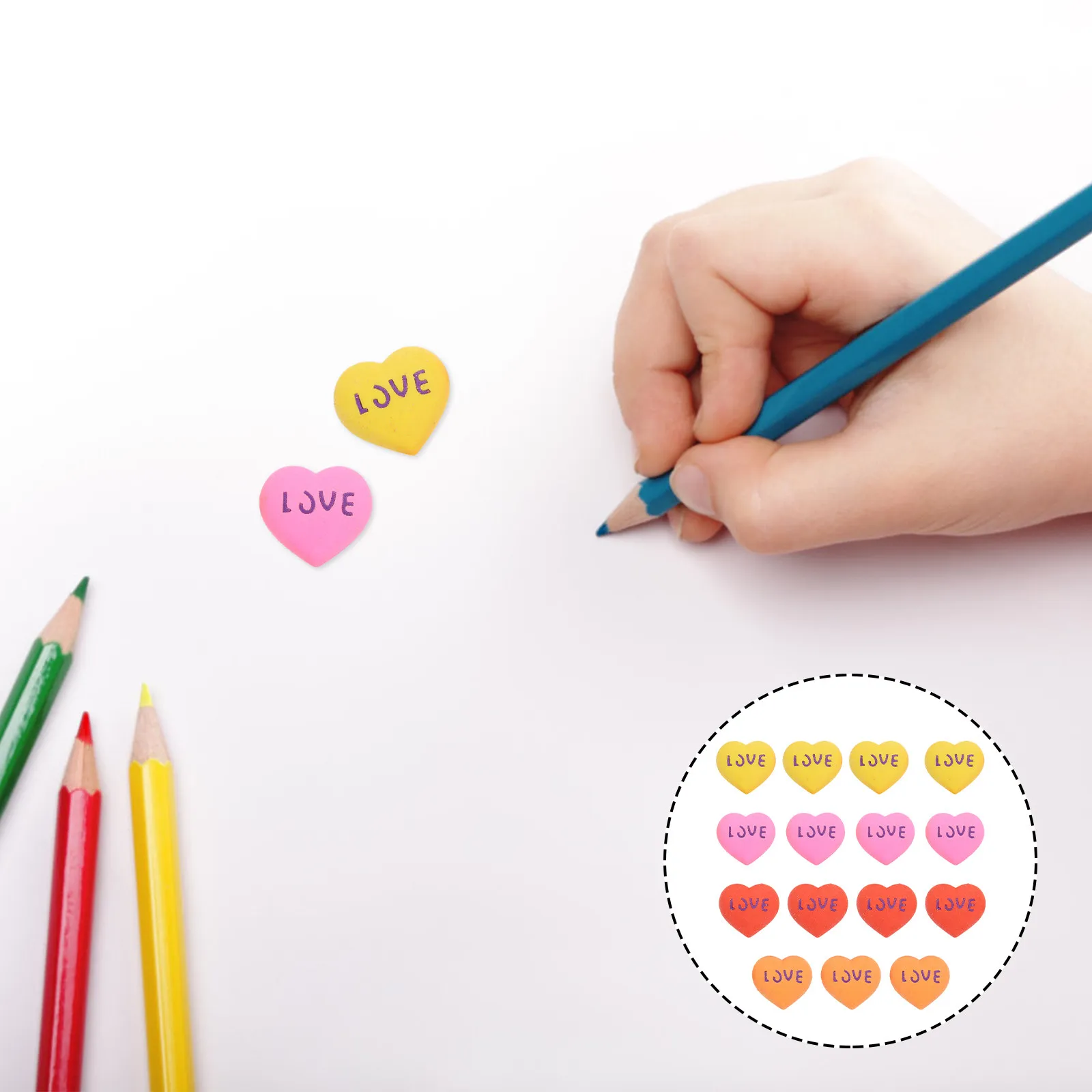 

15Pcs Heart-Shaped Eraser Premium Quality Cute Cartoon Student Pencil Eraser for Writing Drawing School Office Stationery Small