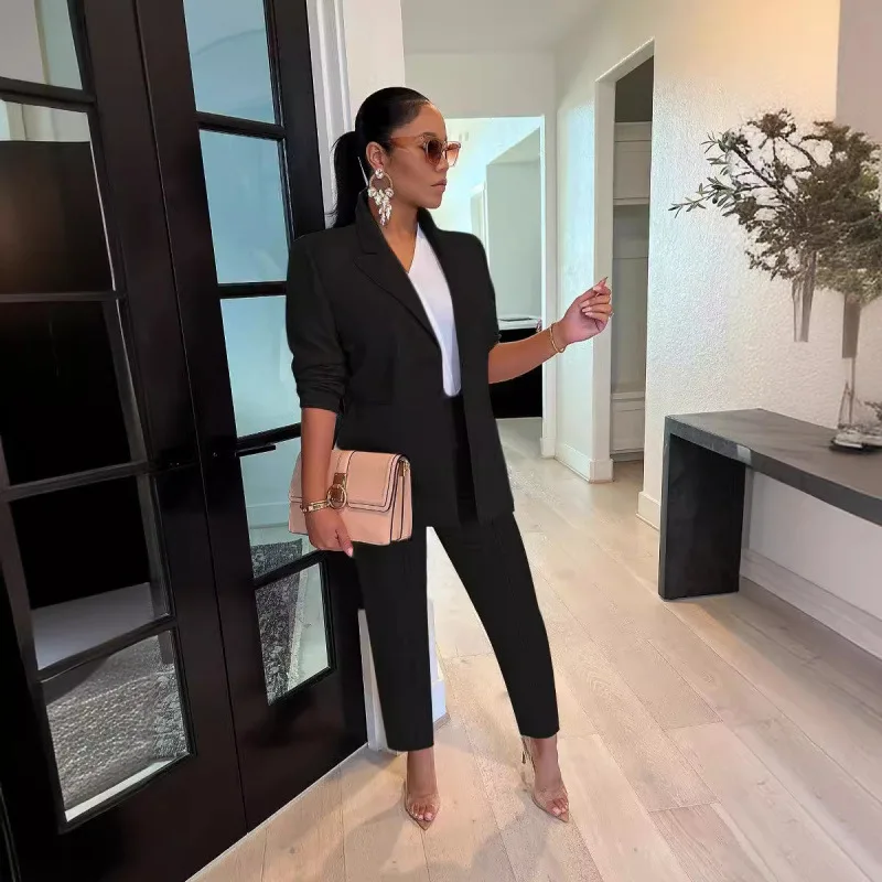 

SophisticatedChic Suit Professional Executive Office Suit Versatile Long Structured Suit Casual Office WideTrousers Set