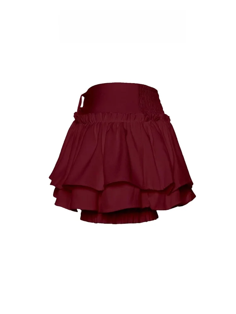 Red Puffy Skirt Half-length A-line Super-short Women's Summer Pure Desire Cake Skirt High Waist Ballet Style Flared Hemline