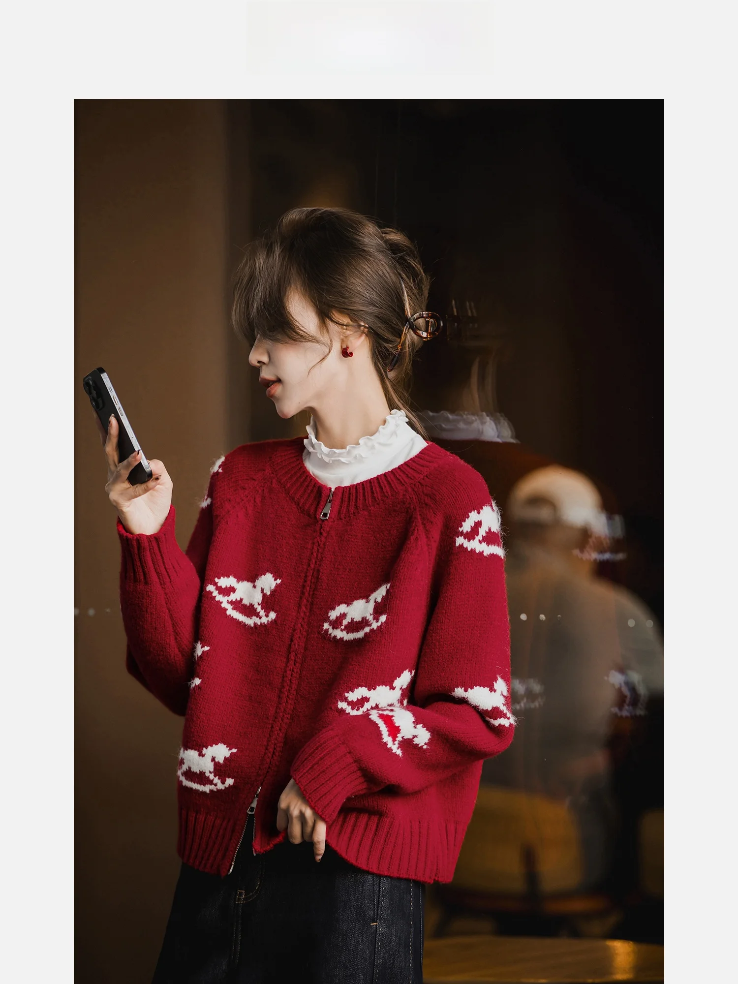 

Women's Vintage Color Blo Knitted Cardigan Spring Commute Versatile ort Sve round Ne Zipper Closure Thiened Sweater