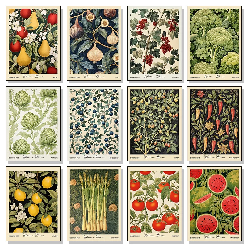 Kitchen Food Fruit Vegetable Potato Lemon William Morris Retro Poster Canvas Printing Wall Art Picture Dining Room Home Decor