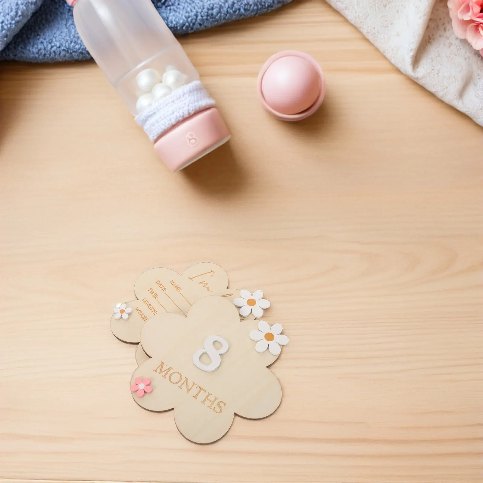 1Set Wooden Monthly Baby Milestone Cards Flower Theme Newborn Photo Props Growth Announcement Signs Baby Shower Keepsake Month