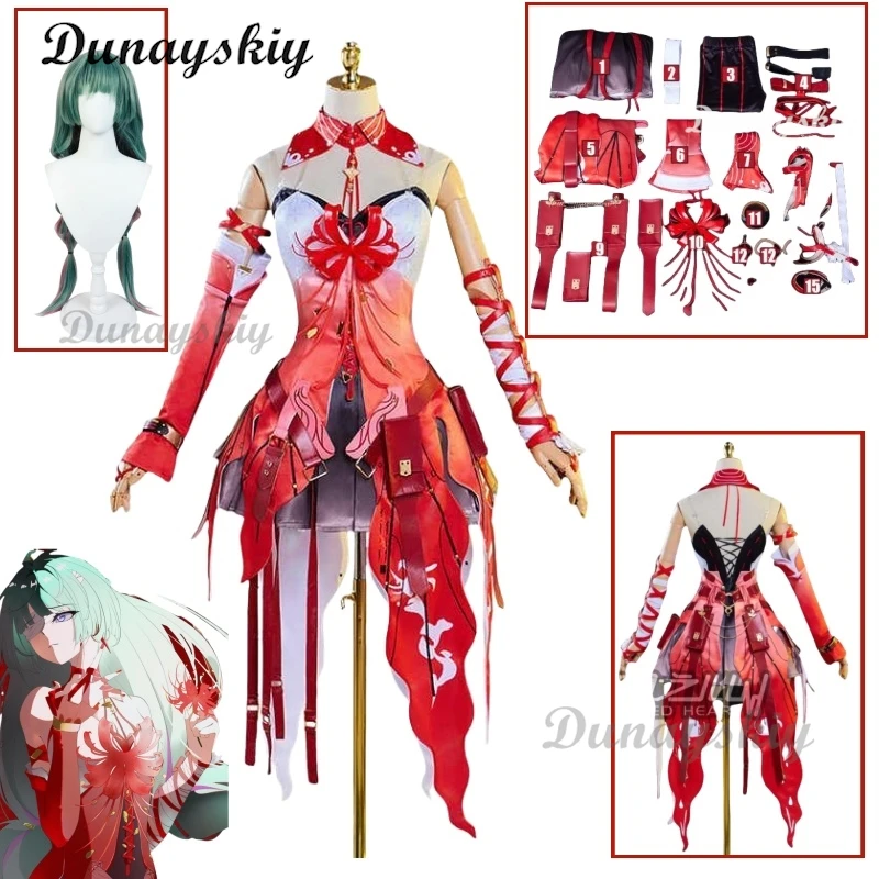 Game Wuthering Waves Phrolova Cosplay Costume Wig Red Spider Lily Suit Gorgeous Dress Uniform Halloween Party Outfit Women