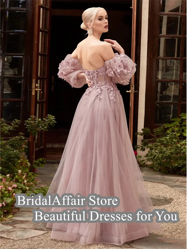 Bridal affair A-Linie Frauen Ballkleider elegante schulter freie halbe Ärmel zurück Reiß verschluss boden langen Schlitz mit Blume Abendkleid