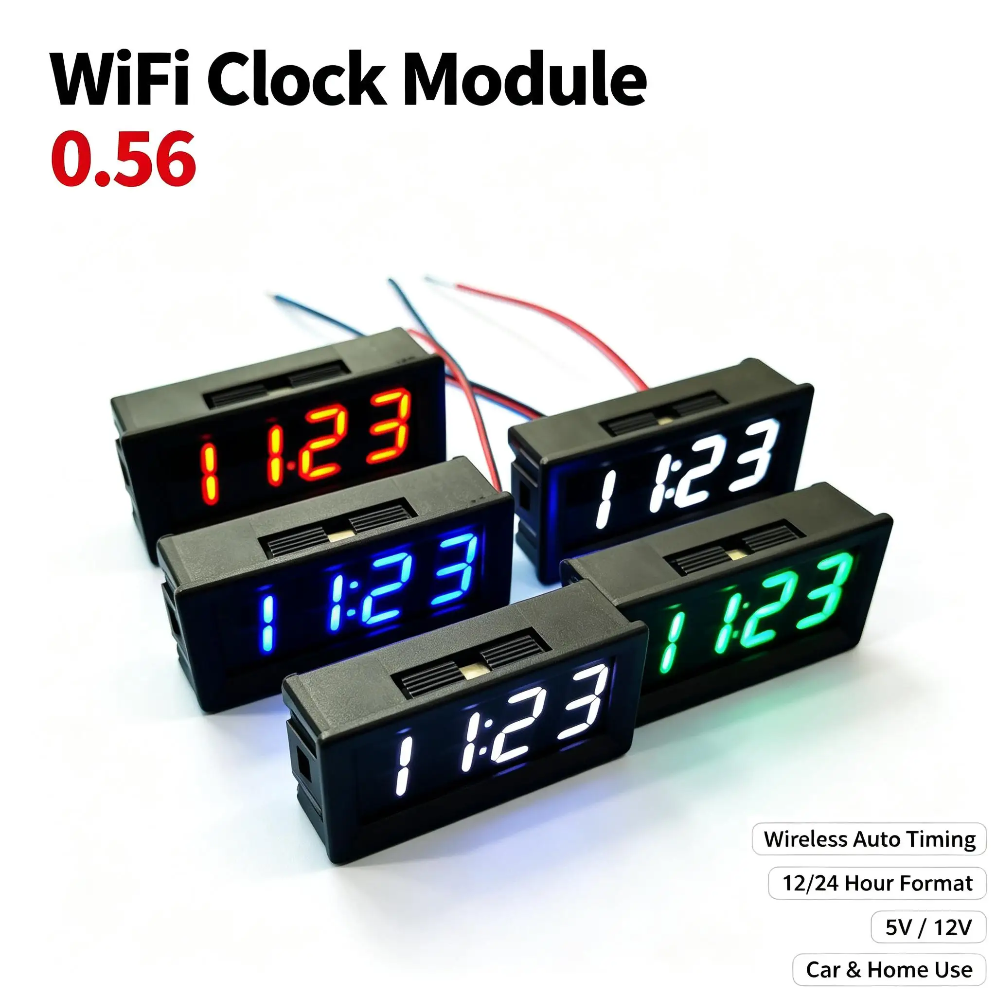 DYKB Wireless Network Automatic Timing WiFi Clock 0.56 LED Digital Tube Electronic Clock Time Display 12/24 Hours 5V 12V CAR 24V