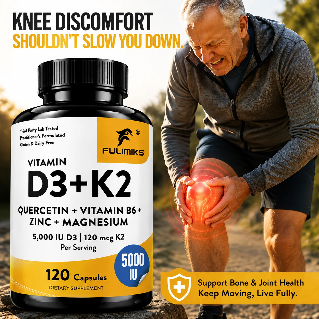 Vitamin D3 K2 Capsules 5000IU D3 120mcg K2 with Quercetin B6 Zinc Magnesium Support Bone Joint Teeth Health, Antioxidant, Immune