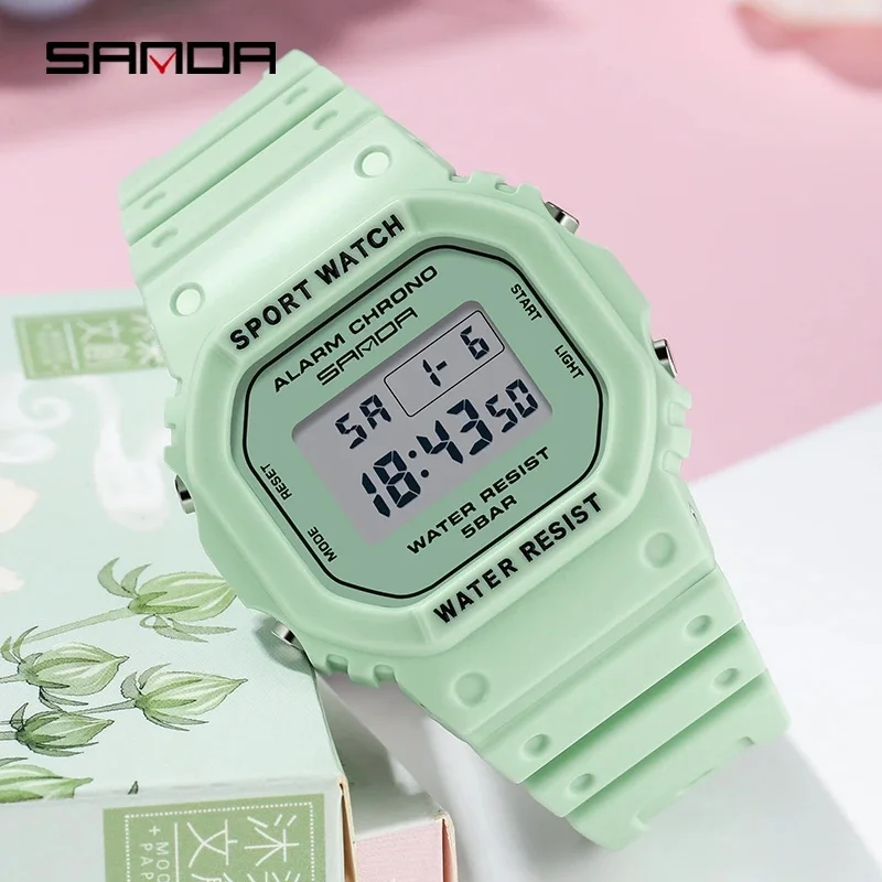 SANDA 293C 2023 Hot Sell Waterproof Women Watch Lightweight Multifunctional Digital Wristwatch Square Dial Female Student Gifts