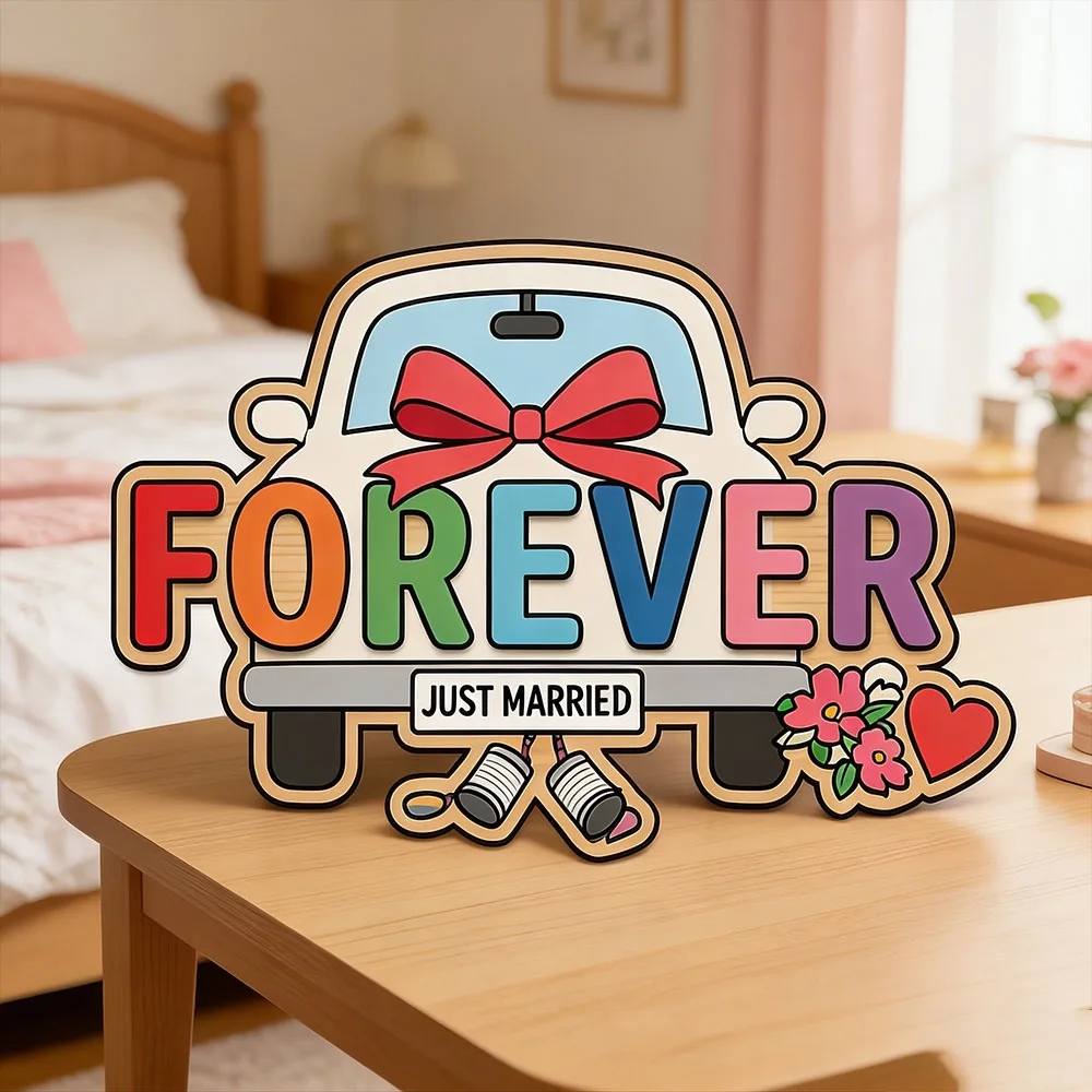Customizable Just Married Wedding Car Name Wooden Sign 3D Letter Door Plaque for Newlyweds Home Living Room Wall Decor Perfect W