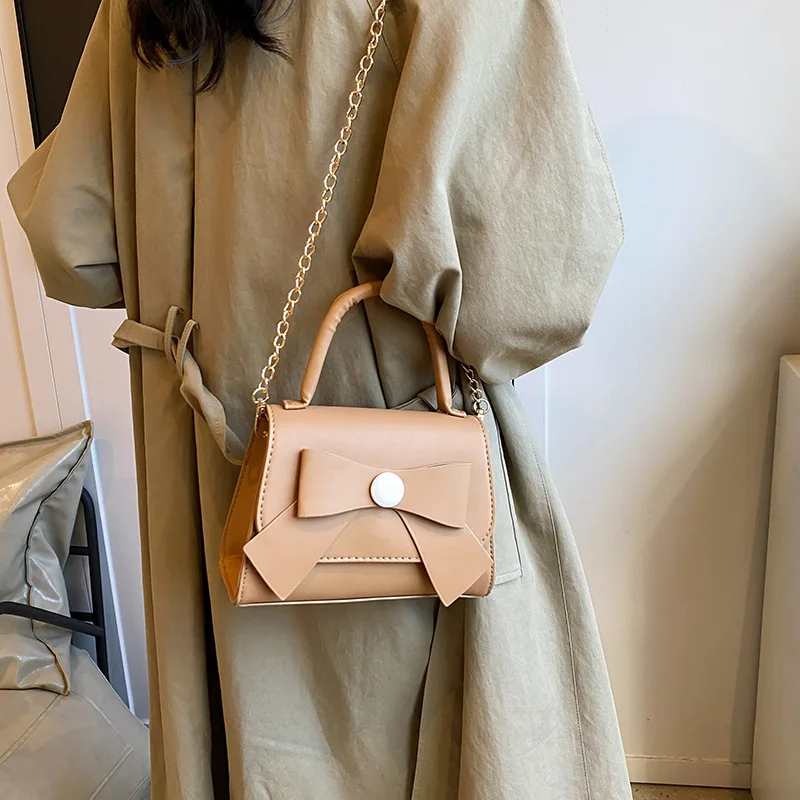 

New Fashionable 2024 Casual Bow Single Shoulder Diagonal Span Simple Horizontal Small Square Women's Shoulder Bag