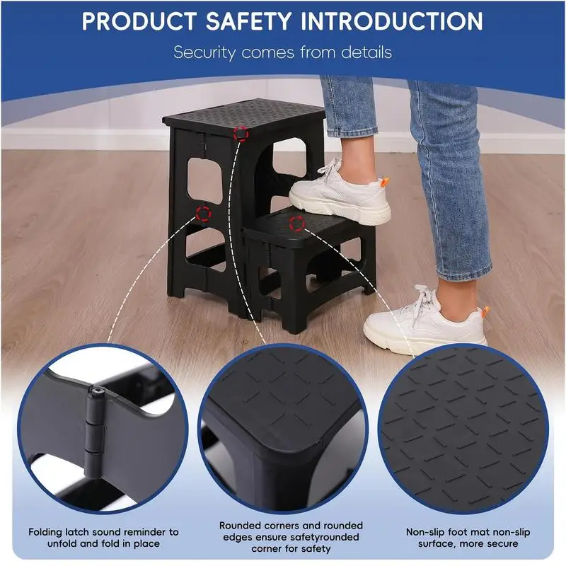 Folding Step Stools For Adults Stepping Stool Portable Closet Step Stool Wide Pedal Two Step Ladder 2 Step Folding Step Stool