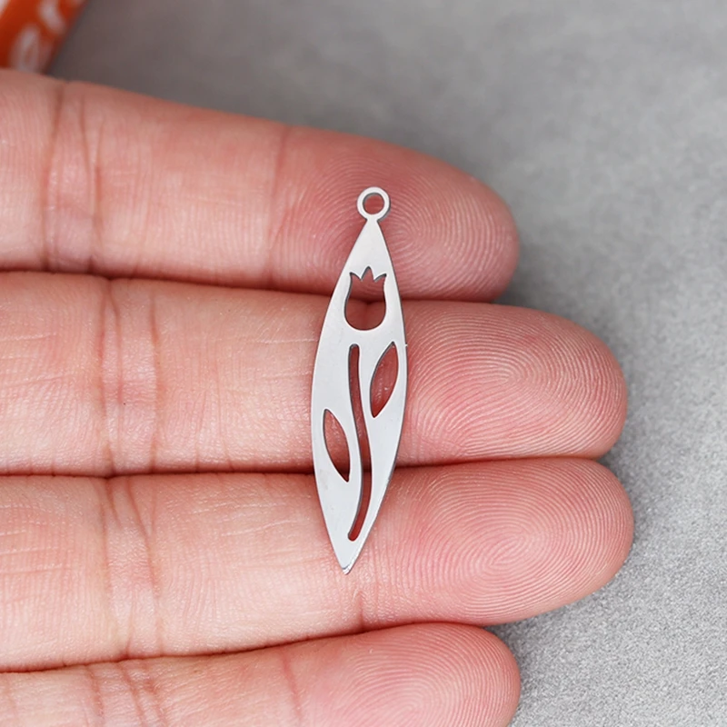 3PCS Women\'s Earrings Exquisite Tulip Flower Charms Stainless Steel Pendant for Jewelry Making DIY Craft Necklace Girl Accessory