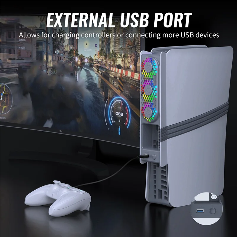 Ingenious-Universal Konsoles Lüfter Intelligente Temperaturregelung Hinterer Lüfter mit bunten RGB-Lichtern für PS5 Pro/PS5 Slim