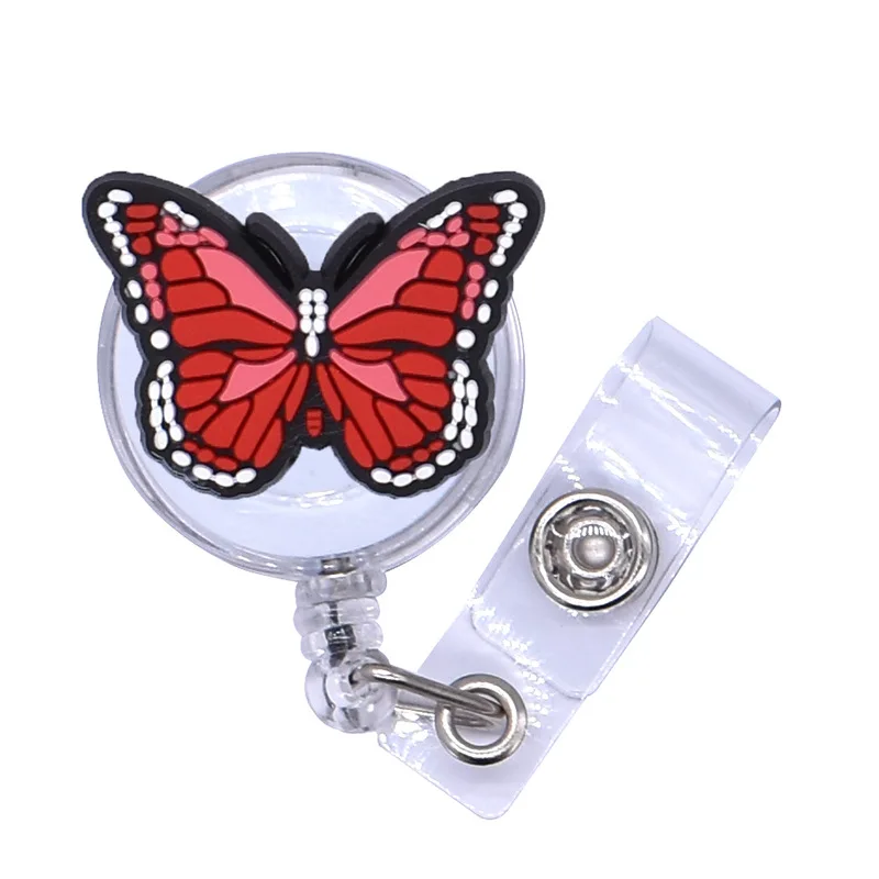 

Cute Butterfly Badge Holder Cartoon Retractable ID Card Reel Clip Adorable Work ID Clip for Women Extendable Lanyard